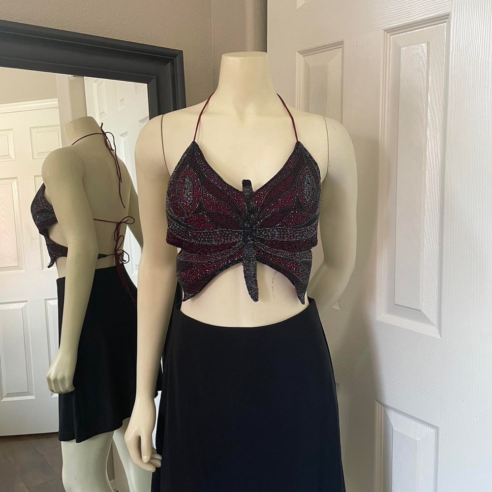 Vintage Caché Silk Butterfly Beaded Top